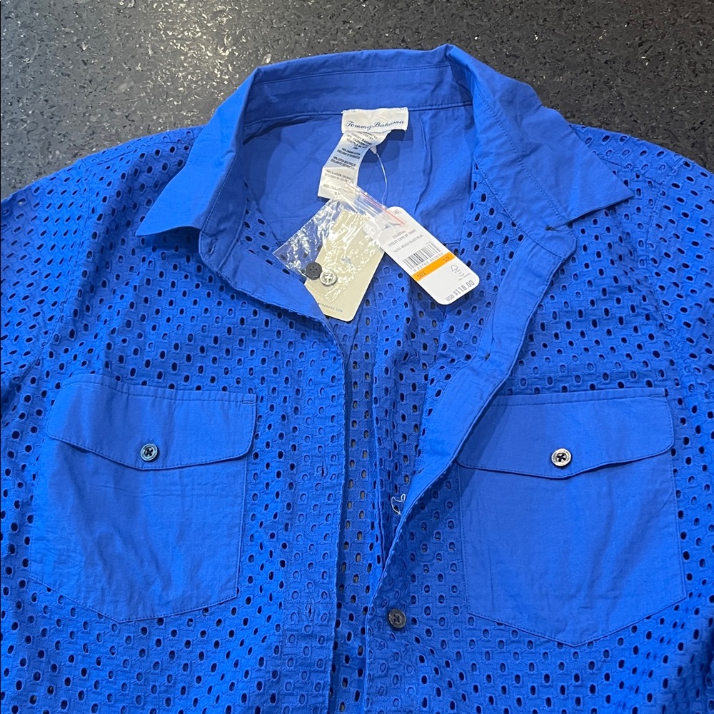 Tommy Bahama Cobalt Blue Eyelet Coverup Shirt NWT